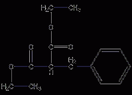 Structural formula of diethyl benzylmalonate